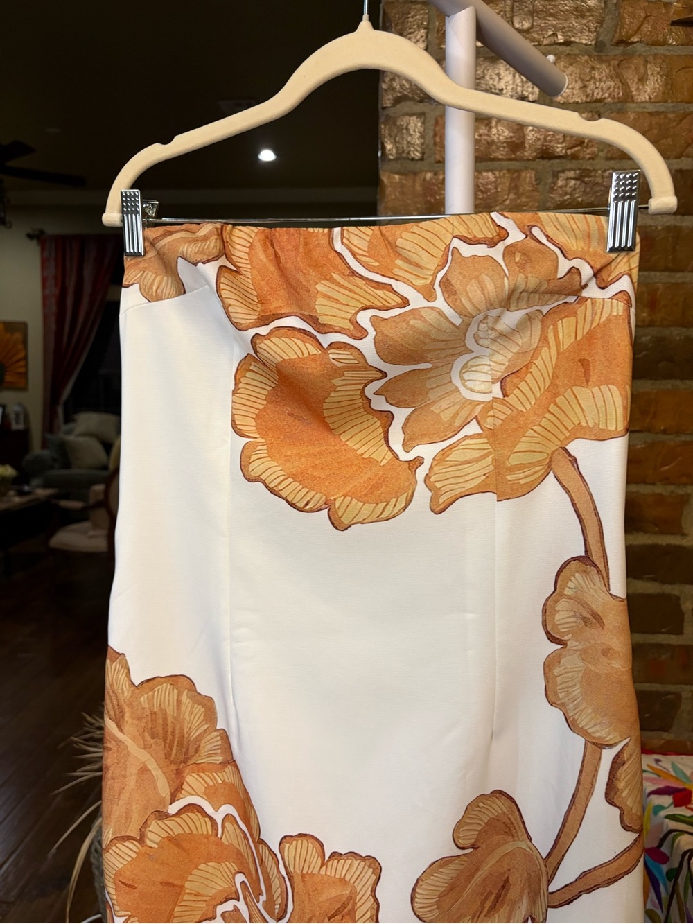 Cream & Orange Floral Strapless Dress - Picture 5 of 9